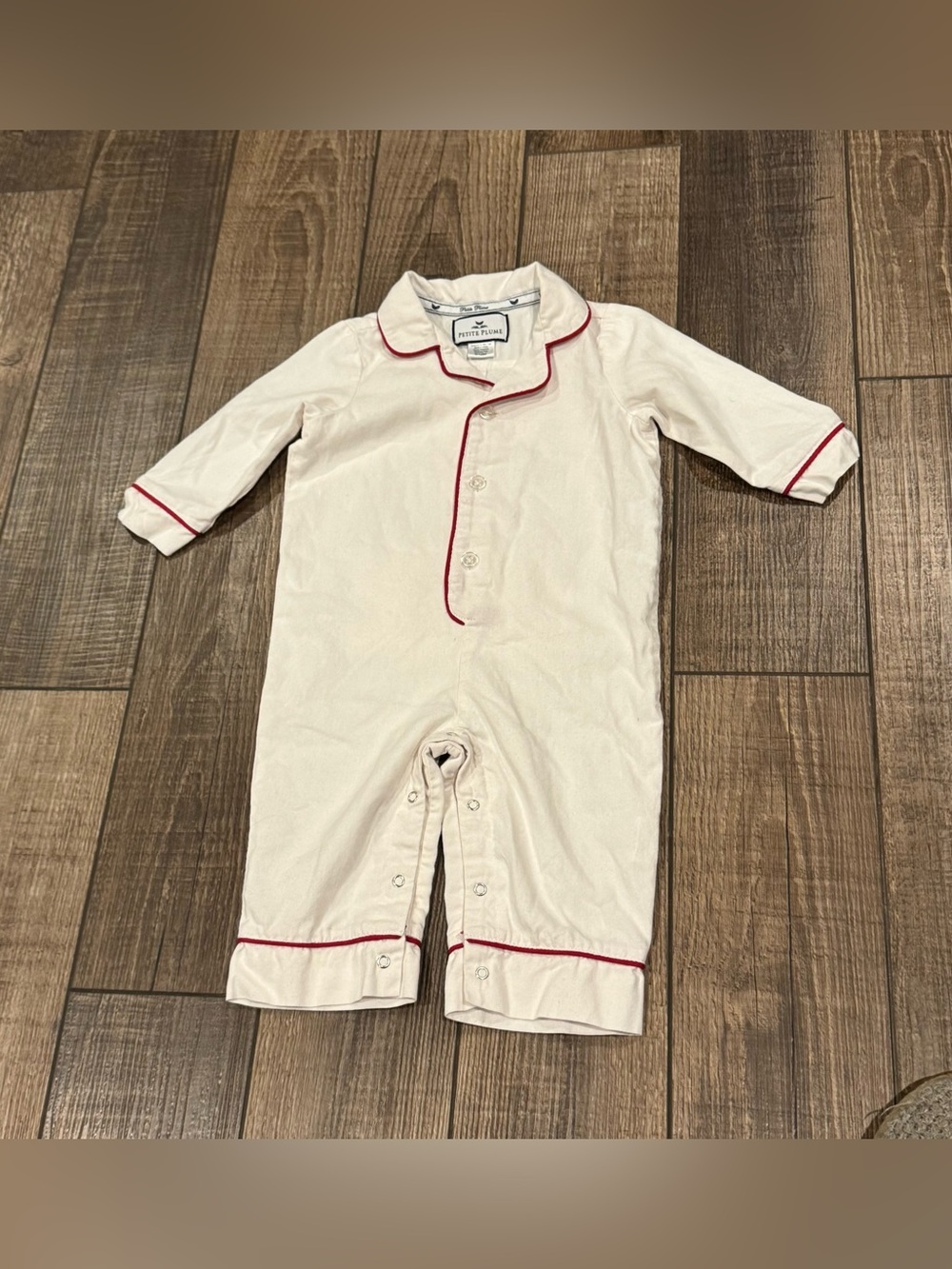 Petite Plume Baby Unisex Christmas Coverall Pajamas 6-12 Months White Red